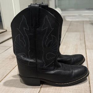Kids Black Cowboy Boots with Blue Stitching